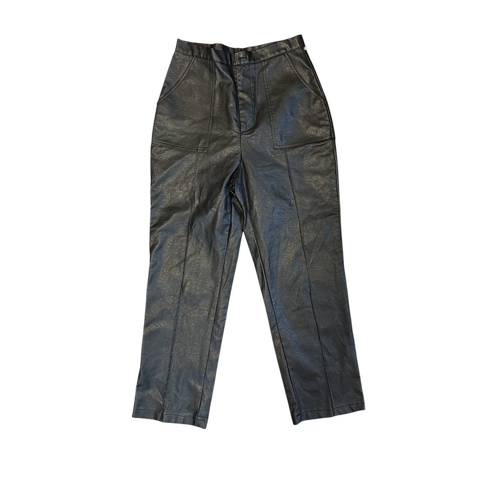 Princess Polly Black Vegan Leather High Waisted Straight Leg Pants Womens US 6